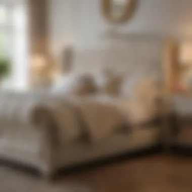 Elegant Upholstered Sleigh Bed Design Elegant design of the Abbey Park Antique White Upholstered Sleigh Bed featuring intricate upholstery.