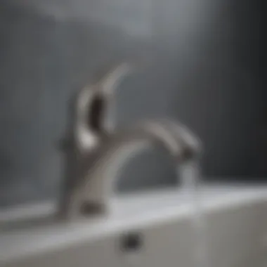 Close-up of a leaking bathroom sink faucet with water droplets