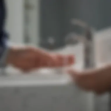 A person inspecting the faucet components for wear and tear