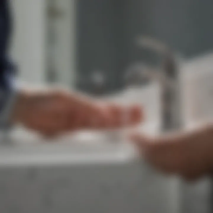 A person inspecting the faucet components for wear and tear