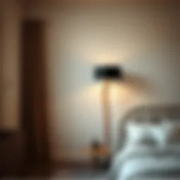 Elegant arched floor lamp enhancing bedroom decor