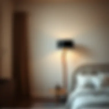 Elegant Arched Floor Lamp Elegant arched floor lamp enhancing bedroom decor