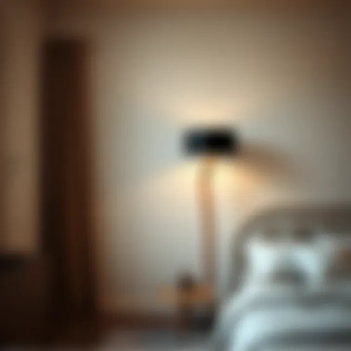 Elegant Arched Floor Lamp Elegant arched floor lamp enhancing bedroom decor