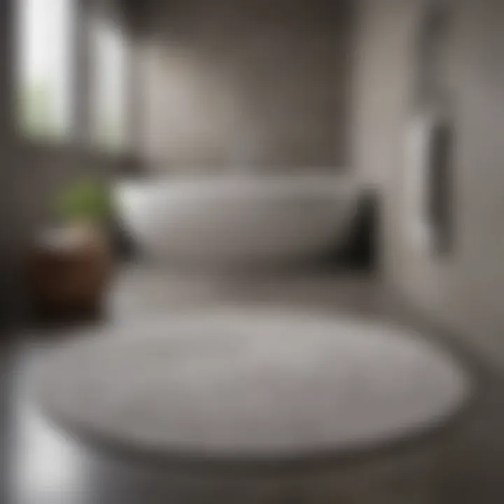 Large round bath mat contributing to bathroom comfort