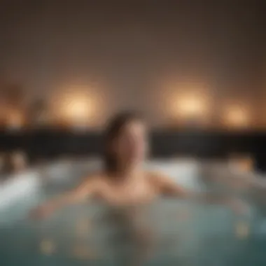 A serene illustration of a person enjoying a relaxing bath with massage jets activated, surrounded by candles.