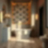 Elegant geometric tile pattern in a sophisticated small bathroom
