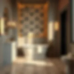 Elegant geometric tile pattern in a sophisticated small bathroom