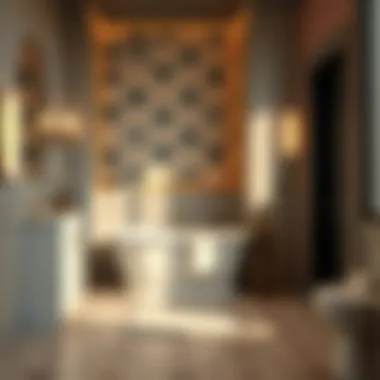 Geometric Elegance Elegant geometric tile pattern in a sophisticated small bathroom
