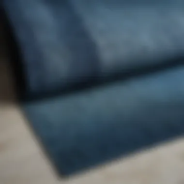 Close-up of textures and colors in a blue ombre bathroom rug