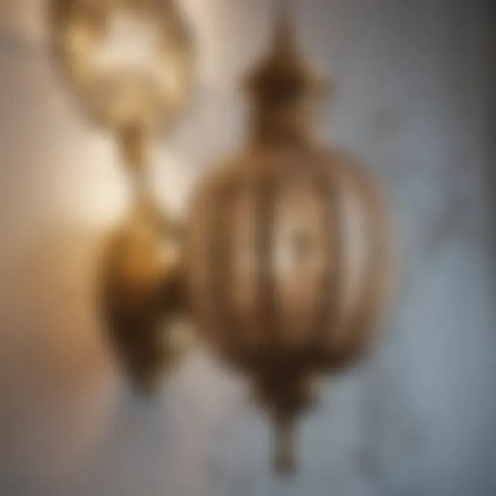 Close-up of brass bathroom pendant light showcasing intricate design