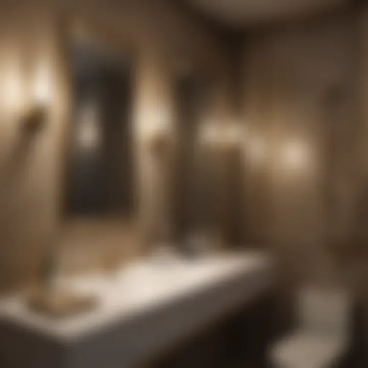 Diagram illustrating optimal placement of champagne brass lights in bathroom layouts