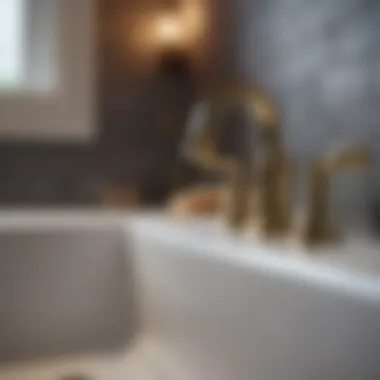 Close-up of a bathtub faucet installation