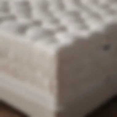 A close-up view of a mattress showcasing its material layers and support system.