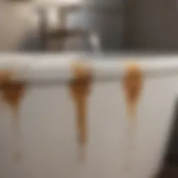 Close-up of rust stains in a bathtub