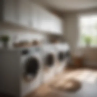 Organized laundry space featuring multi-bin hampers