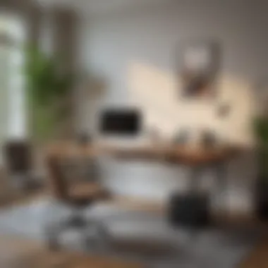 Ergonomic Home Office Desk A beautifully arranged home office desk showcasing ergonomic furniture and modern technology