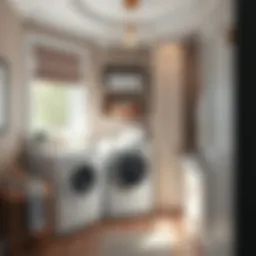 Modern laundry folding station with integrated storage and design elements