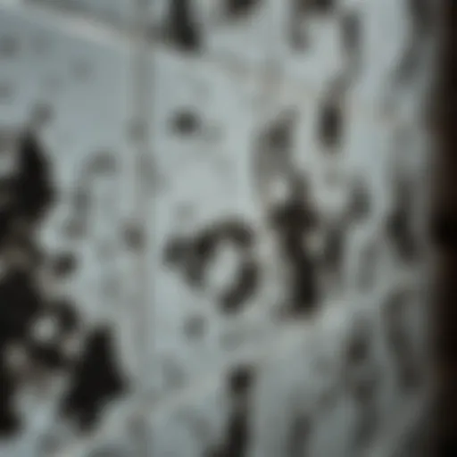 Close-up view of black mold on bathroom tiles