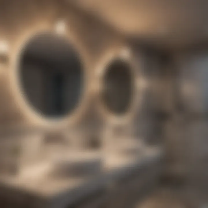 Elegant bathroom featuring unique light fixtures above the mirror