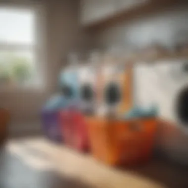 Brightly colored laundry baskets neatly arranged