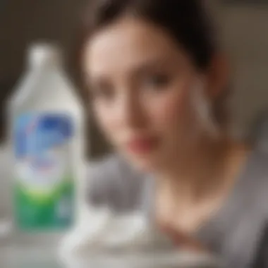 Applying Lysol Laundry Sanitizer in laundry