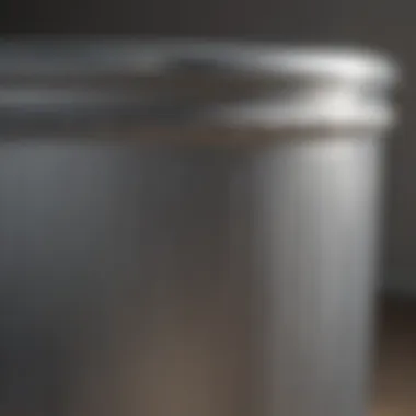 Close-up of a silver trash can demonstrating its premium material