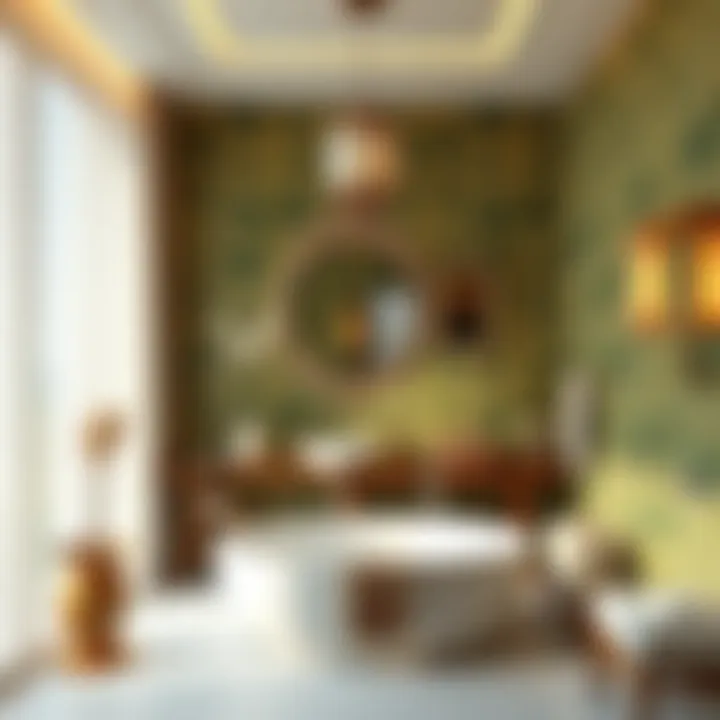 Elegant Bamboo Wallpaper in Bathroom Elegant bamboo wallpaper design in a serene bathroom setting