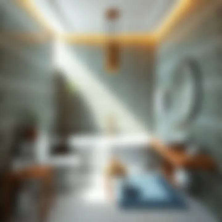 Tranquil Minimalist Bathroom Tranquil bathroom with bamboo wallpaper and minimalist decor