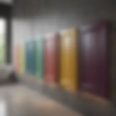 Variety of colorful bathroom cabinet doors displayed