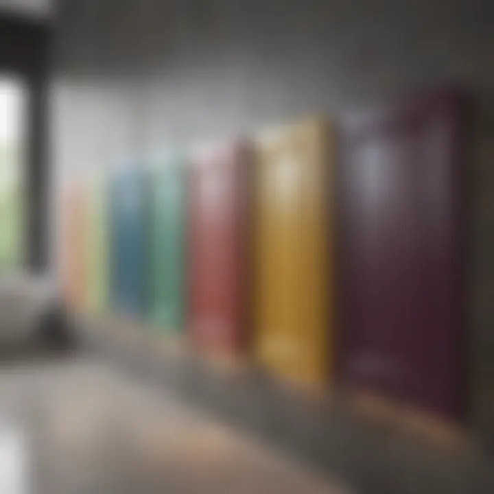 Variety of colorful bathroom cabinet doors displayed