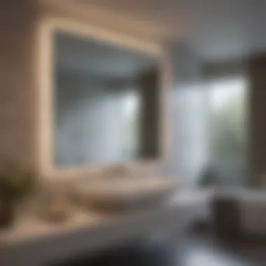 Luxurious bathroom featuring LED-backlit mirror enhancing ambiance.