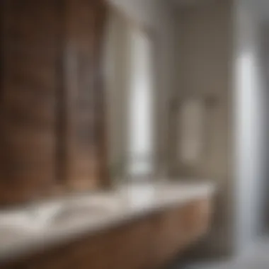 Close-up of louvered doors on a bathroom vanity