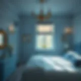 Elegant bedroom painted in soft blue tones