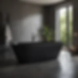 Luxurious black bathtub in a minimalist bathroom