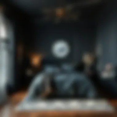 Cozy Ambiance in Black Cozy black bedroom with warm lighting and stylish accessories