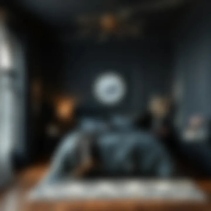 Cozy Ambiance in Black Cozy black bedroom with warm lighting and stylish accessories