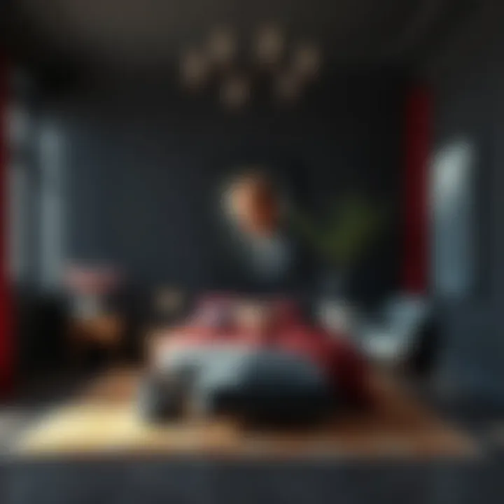 Luxurious Artful Black Space Luxurious black bedroom featuring art and contrasting colors