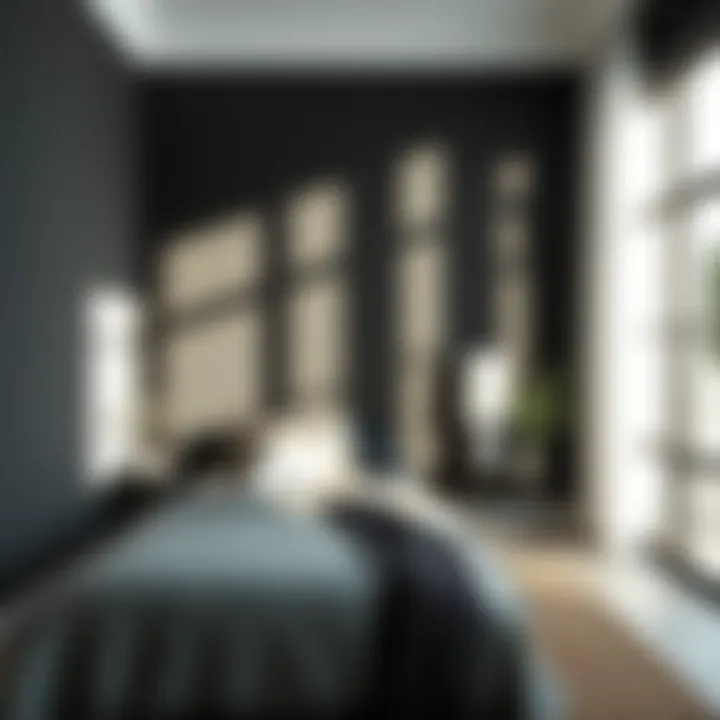 Minimalist Serenity in Black Tranquil black bedroom with minimalist decor and natural elements