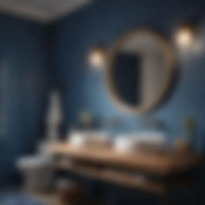 Complementary design elements enhancing a blue-themed bathroom