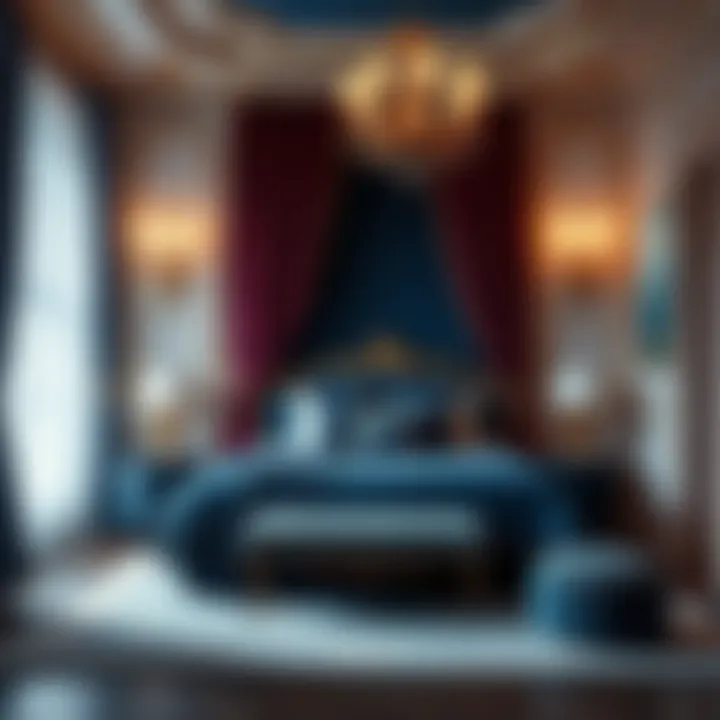 Opulent Jewel Tones Luxurious bedroom setup with rich jewel tones.