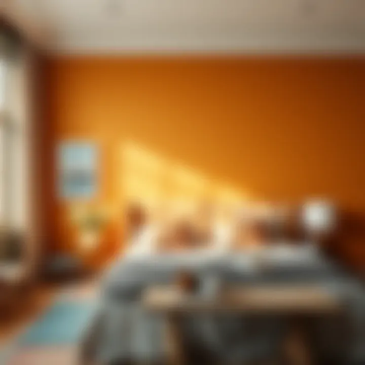 Dynamic Accent Wall Vibrant accent wall paired with neutral decor.