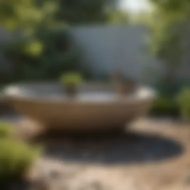 A sleek modern bird bath made of polished stone, reflecting sunlight and blending seamlessly with contemporary garden decor.
