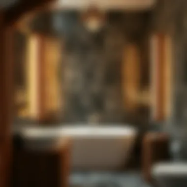 Serene Bathroom Atmosphere with Oak Light Bars A serene bathroom atmosphere enhanced by oak light bars