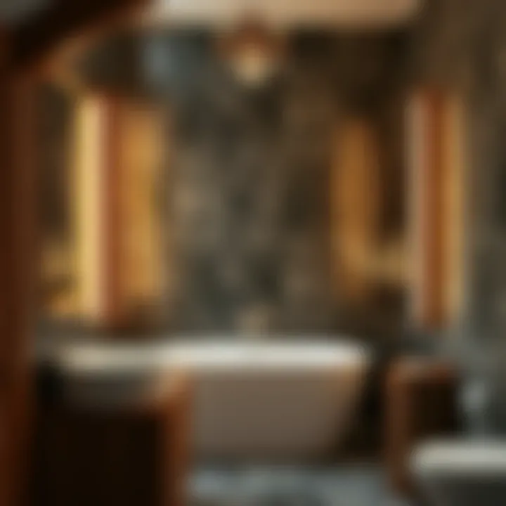 Serene Bathroom Atmosphere with Oak Light Bars A serene bathroom atmosphere enhanced by oak light bars