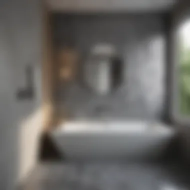 Modern Bathroom with Grey Hexagon Tile Patterns Modern bathroom showcasing grey hexagon tile patterns