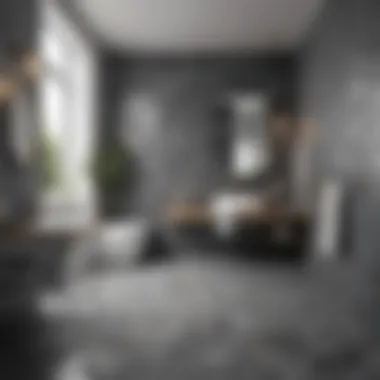 Stylish Bathroom with Grey Hexagon Tile Flooring A stylish bathroom featuring grey hexagon tiles