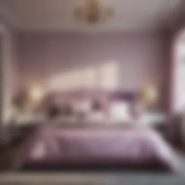 Serene bedroom featuring light purple walls and soft furnishings