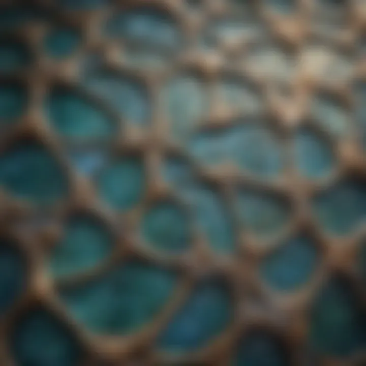 Close-up view of mermaid tiles showcasing intricate patterns and textures.