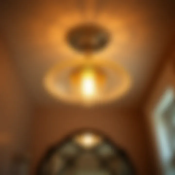 Warm ambient lighting created by a vintage ceiling fixture