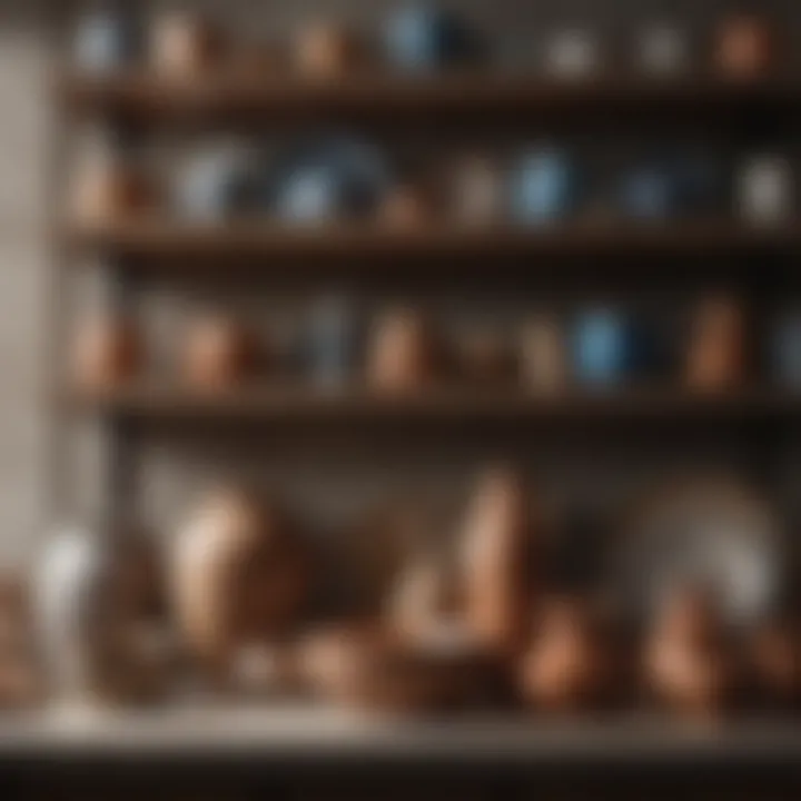 Artisan-crafted stoneware pieces arranged artfully on a shelf
